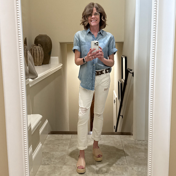 MOTHER Short Sleeve Frenchie Frayed Hem in Fixed S - Picture 3 of 10